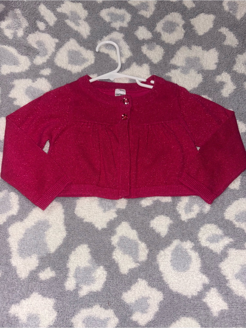 Carter’s Hot Pink Shimmer Cropped Sweater Cardigan Toddler Girl 3T